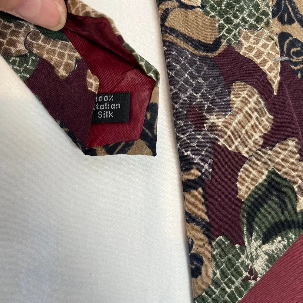 Zylos George Machado 100% Silk Tie Mens Burgundy Multicolor Floral Necktie Short
